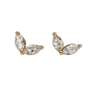 Marquise Diamond Stud Earrings in Solid 14K Gold – Push Back Closure
